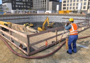 Vermessungsarbeiten auf einer Baustelle